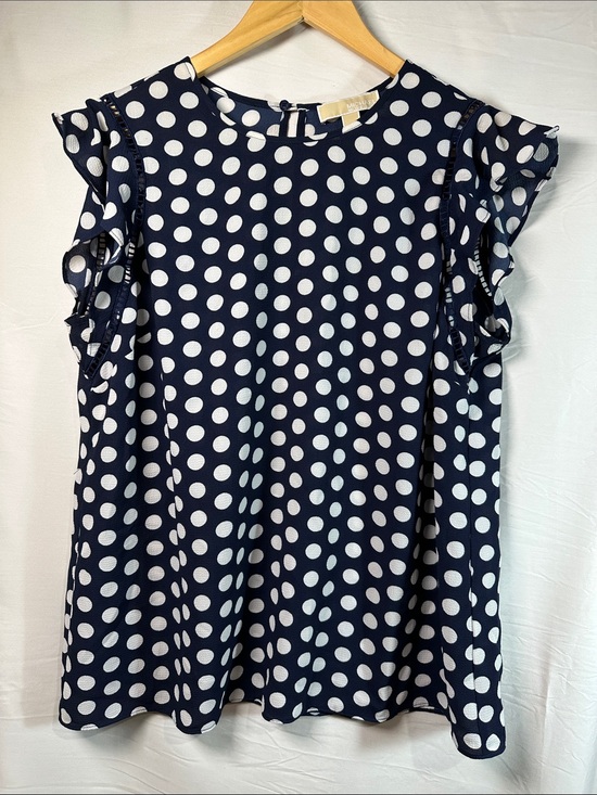 Michael Kors Tops - Michael Kors Navy and White Polka Dot Ruffle Sleeve Dress